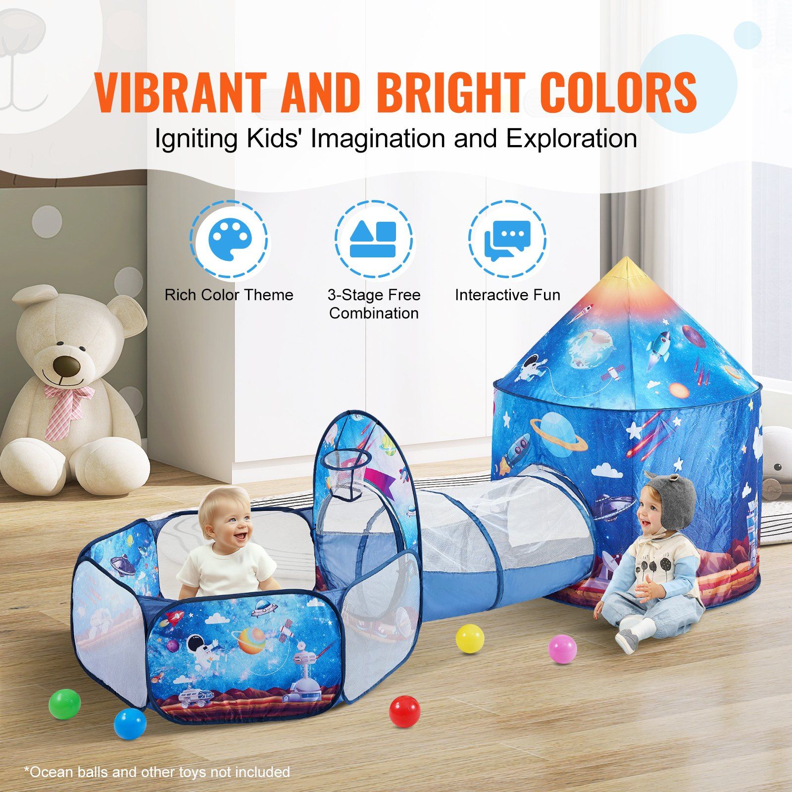 3 in 1 Kids Play Tent with Tunnel for Boys view 4