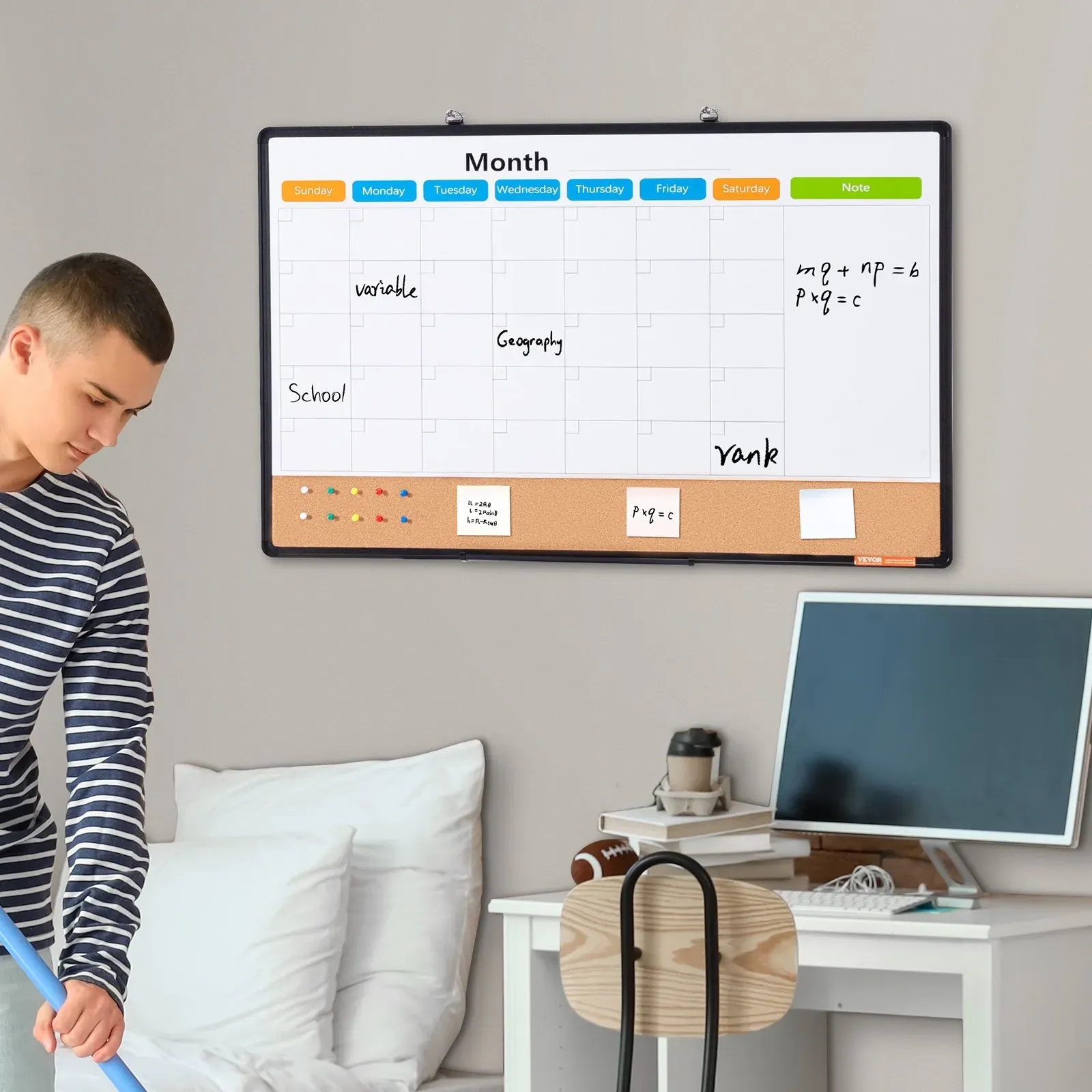36x 24 Monthly Calendar Whiteboard & Cork Board Combo with Aluminum Frame view 3