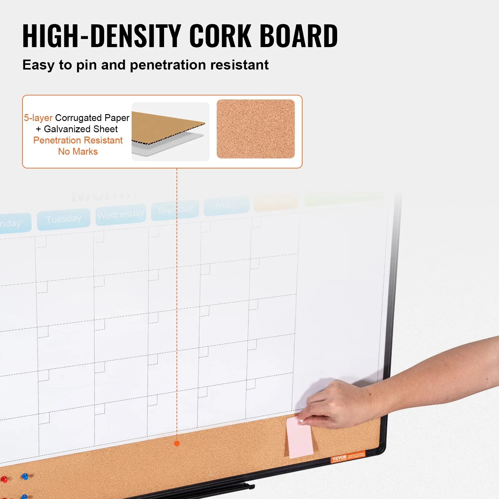 36x 24 Monthly Calendar Whiteboard & Cork Board Combo with Aluminum Frame view 4