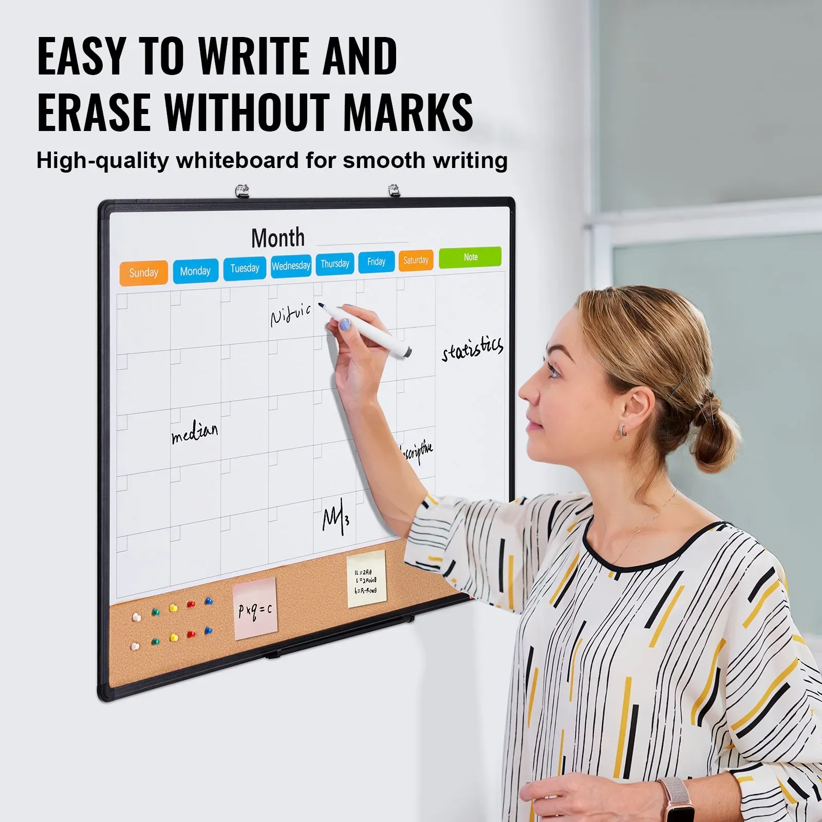 36x 24 Monthly Calendar Whiteboard & Cork Board Combo with Aluminum Frame view 5