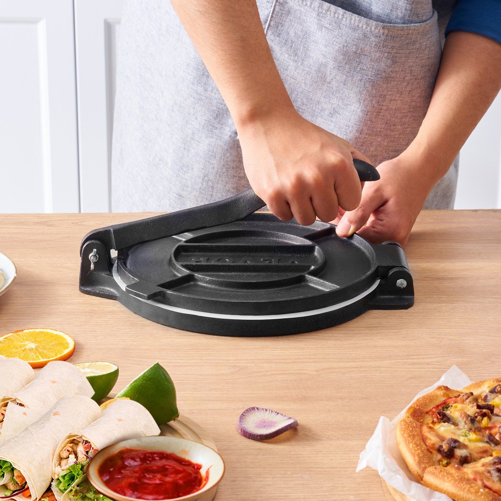 250mm Cast Iron Tortilla Press Heavy Duty Tortilla and Roti Maker Pre Seasoned