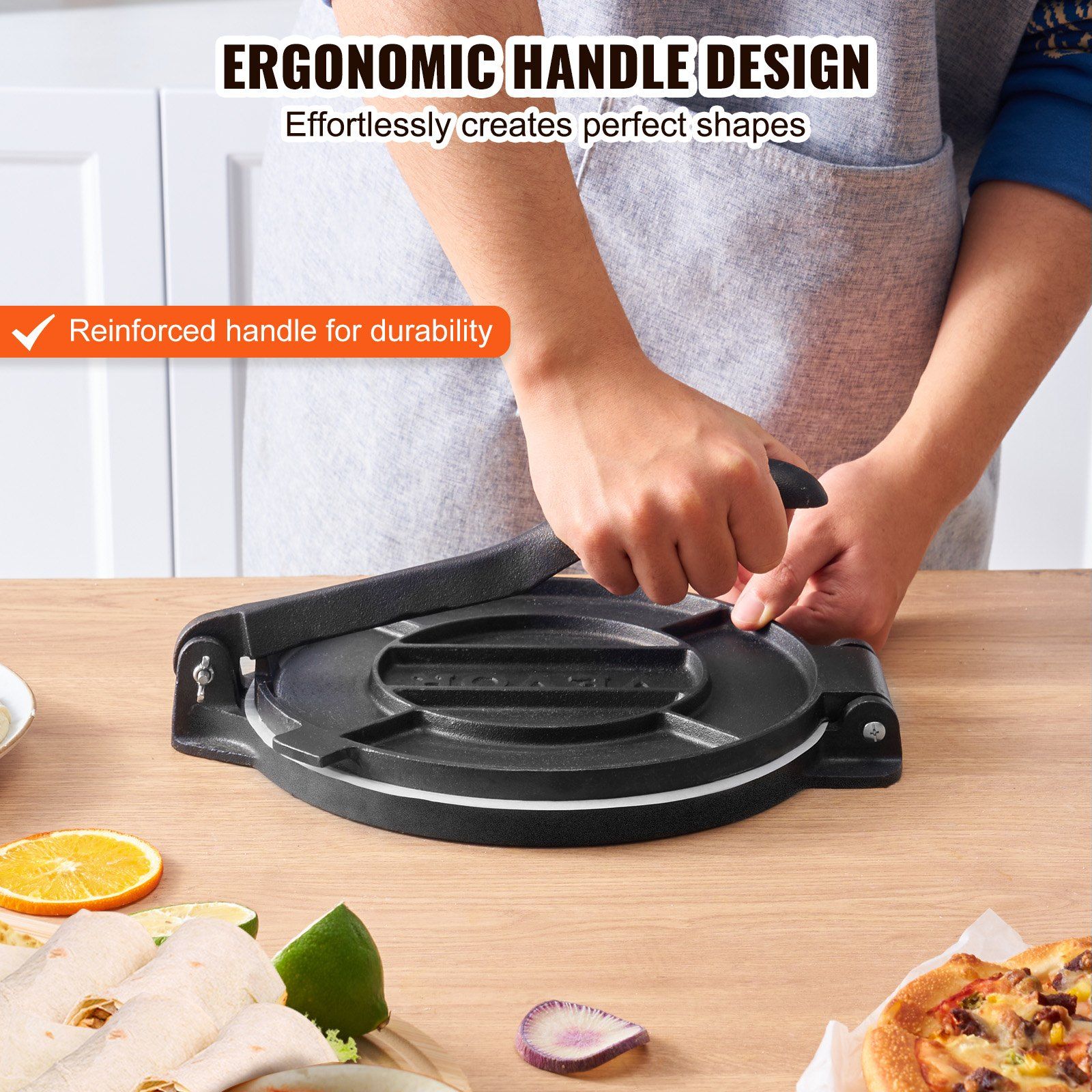 250mm Cast Iron Tortilla Press Heavy Duty Tortilla and Roti Maker Pre Seasoned view 2