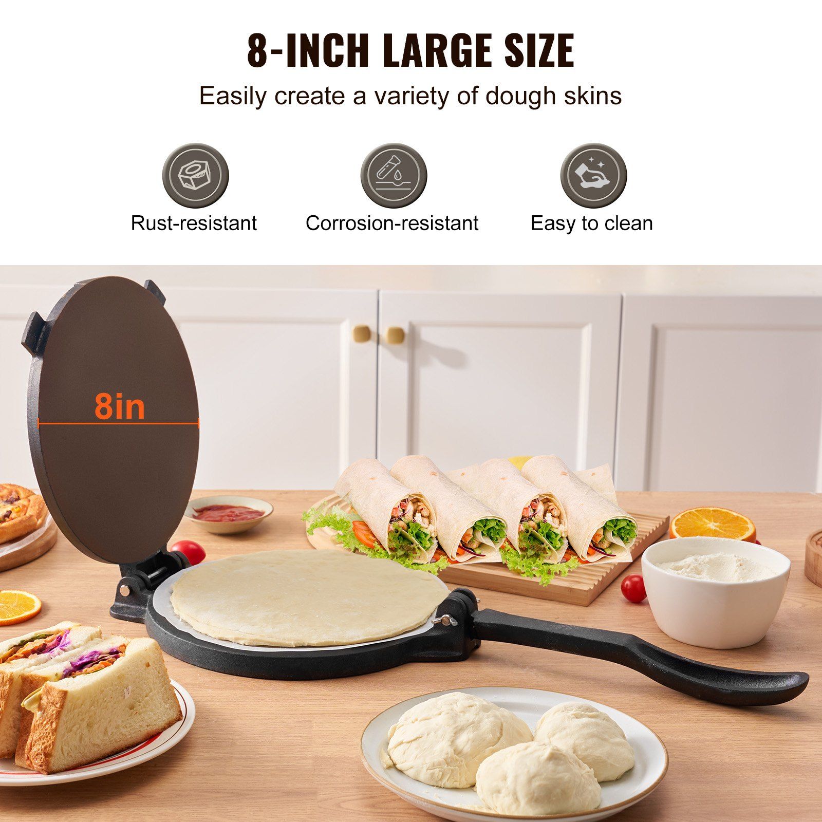 200mm Cast Iron Tortilla Press Heavy Duty Tortilla and Roti Maker Pre Seasoned view 3