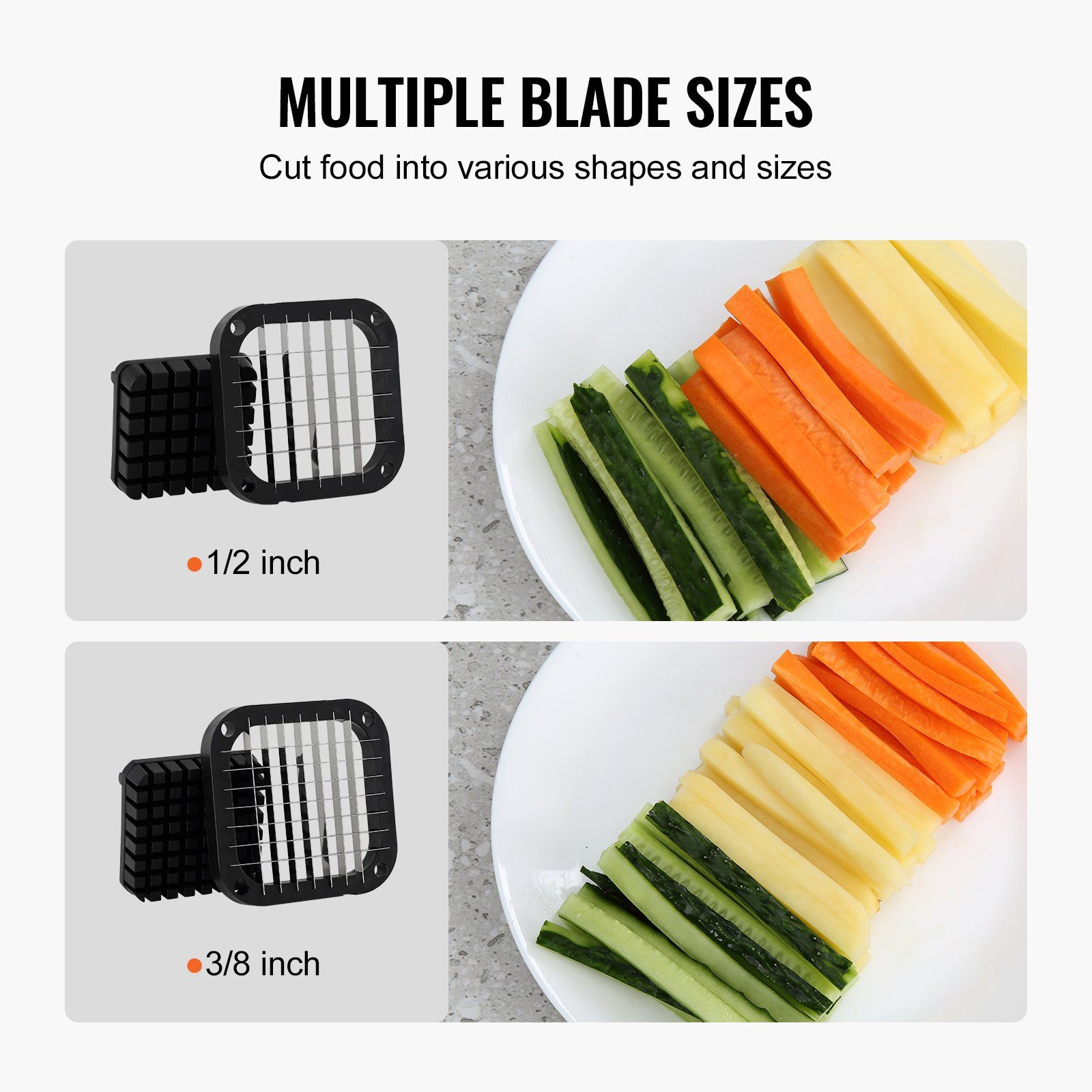 French Fry Cutter Manual Potato Slicer with 1/2 Inch & 3/8 Inch Stainless view 2