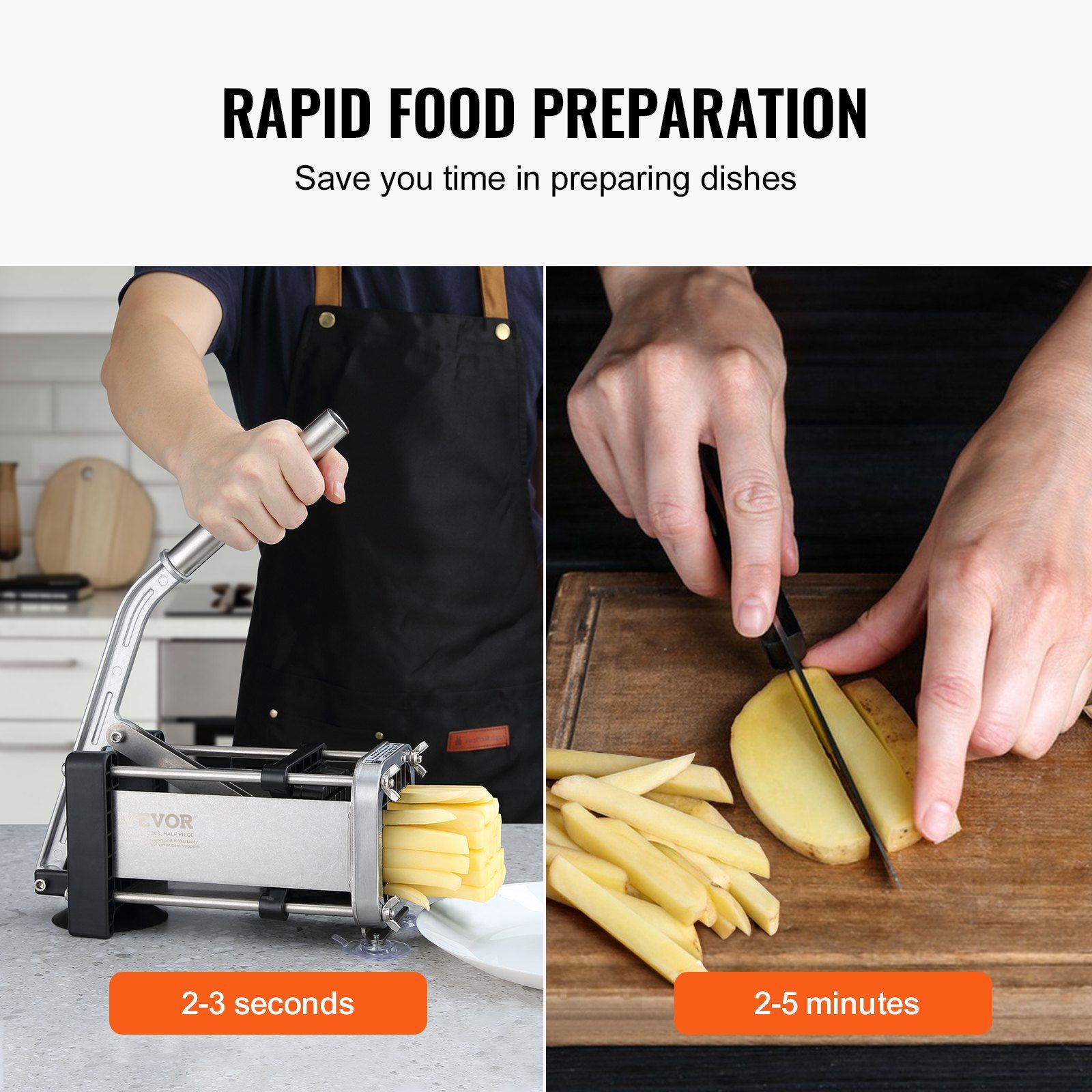 French Fry Cutter Manual Potato Slicer with 1/2 Inch & 3/8 Inch Stainless view 3