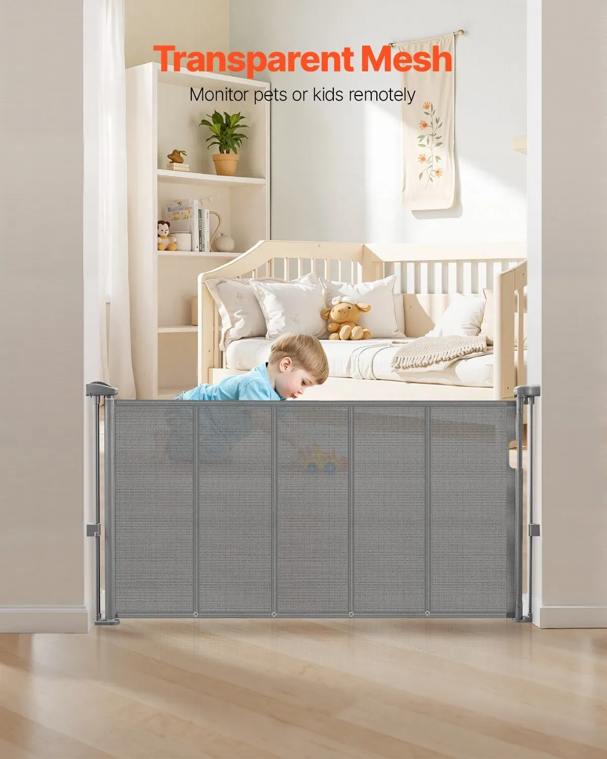 Retractable Baby Gate, 870 mm Tall, Extends up to 1400 mm Wide, Mesh Material view 5