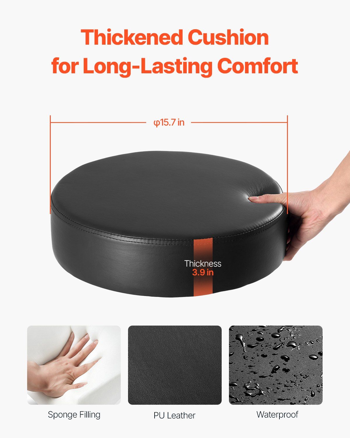 Leather Rolling Stool with Wheels view 2