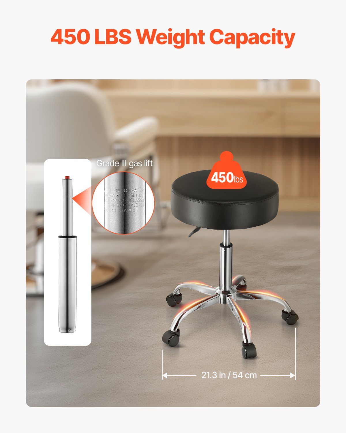 Leather Rolling Stool with Wheels view 3