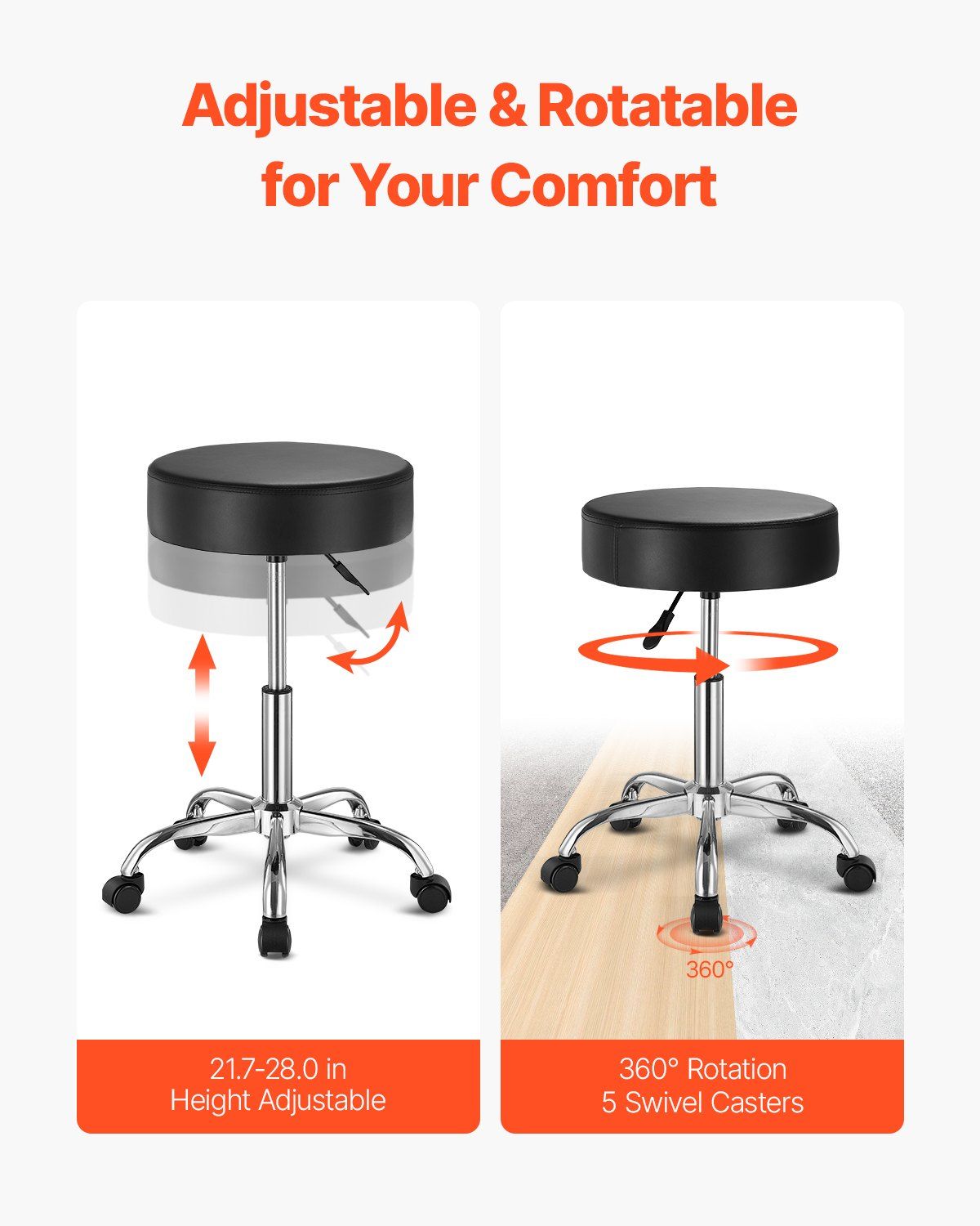 Leather Rolling Stool with Wheels view 4