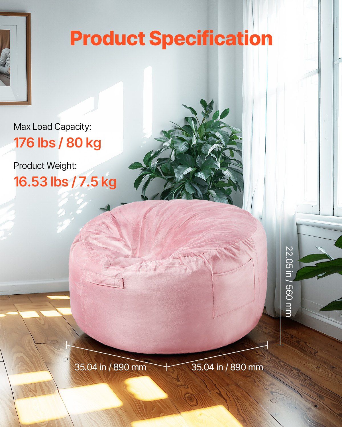 Bean Bag Chair,91 cm Round Bean Bag Chair with Removable and Washable Cover view 5