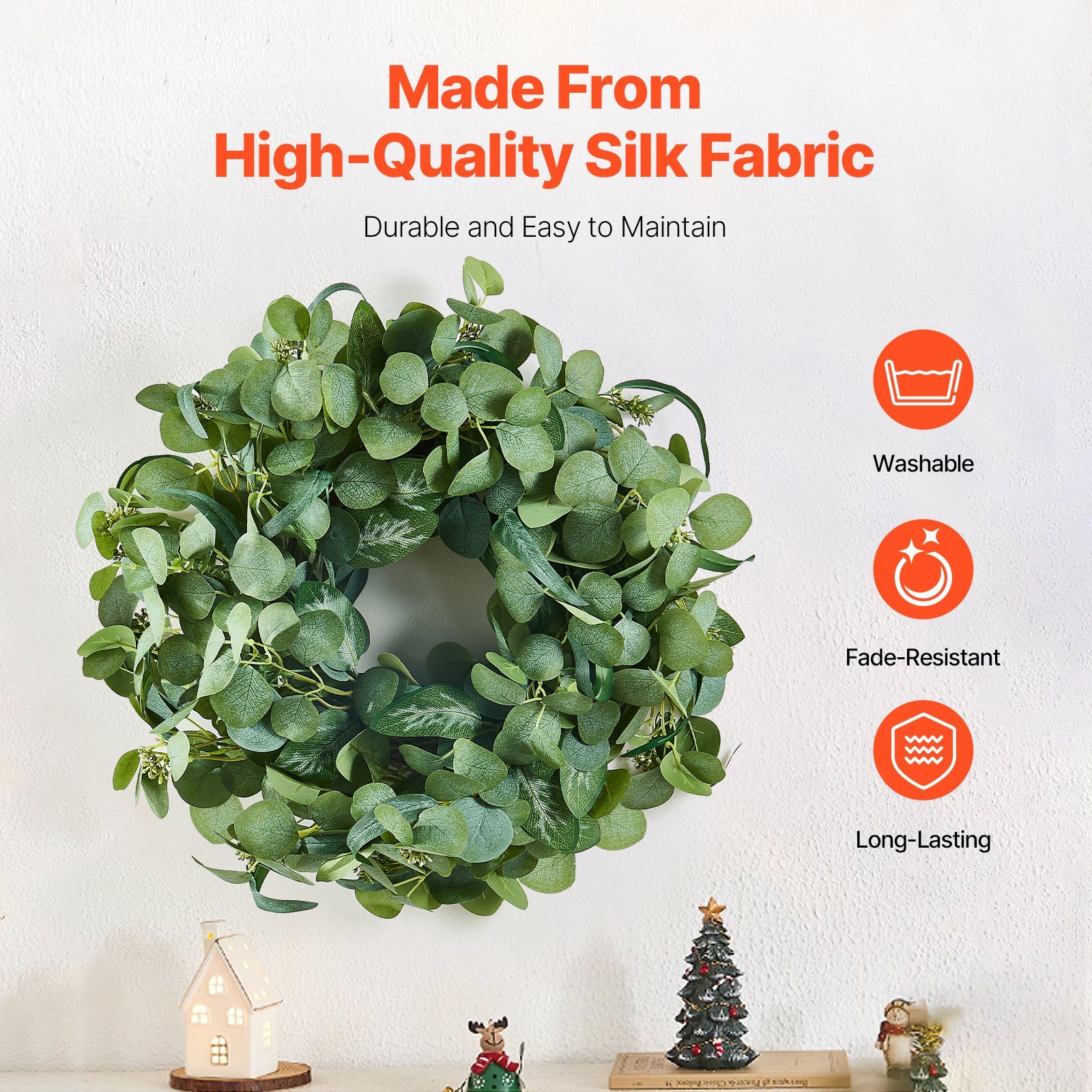 Artificial Decorative Wreath 66.04cm Green Eucalyptus Leaf Wreath with Berries view 3