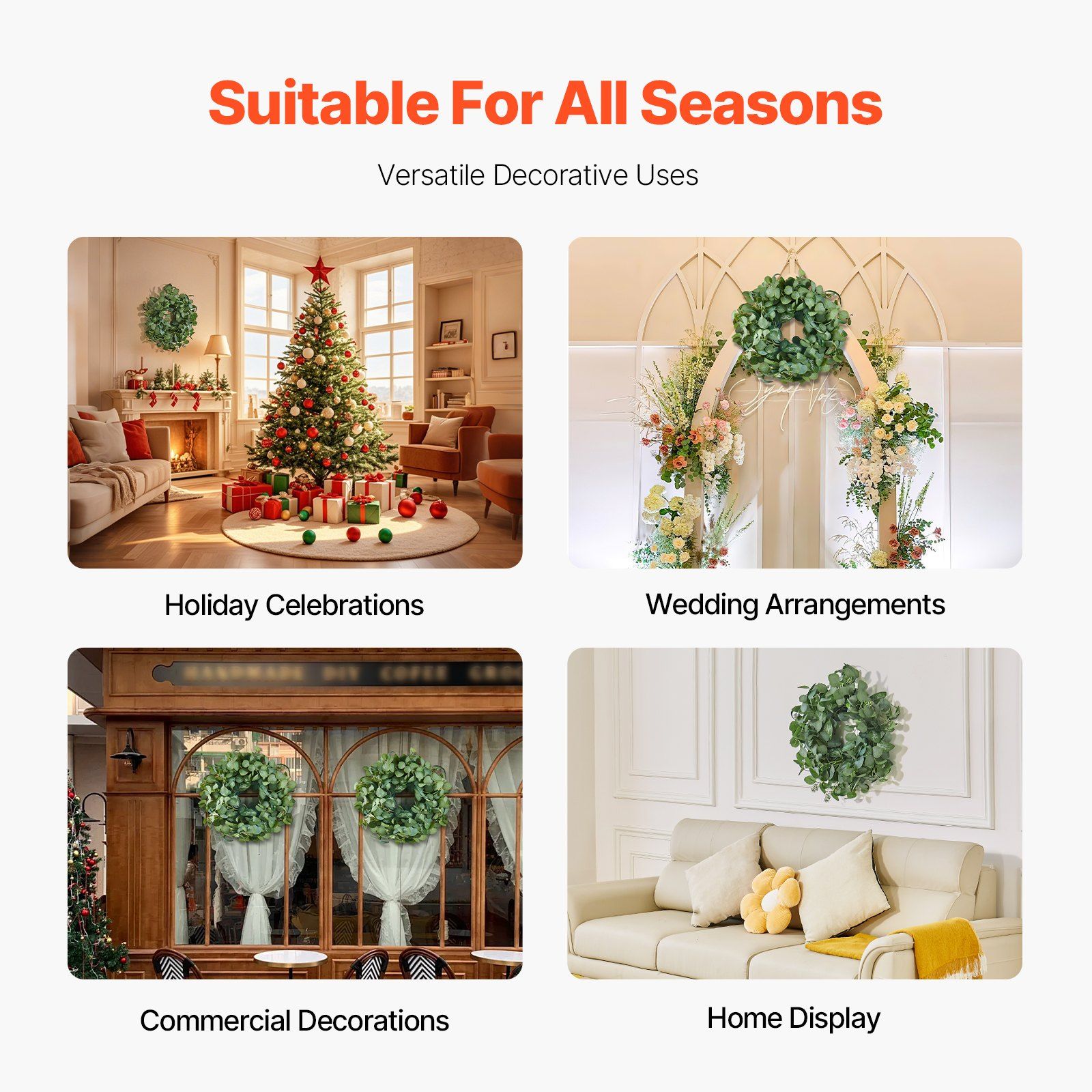 Artificial Decorative Wreath 66.04cm Green Eucalyptus Leaf Wreath with Berries view 5