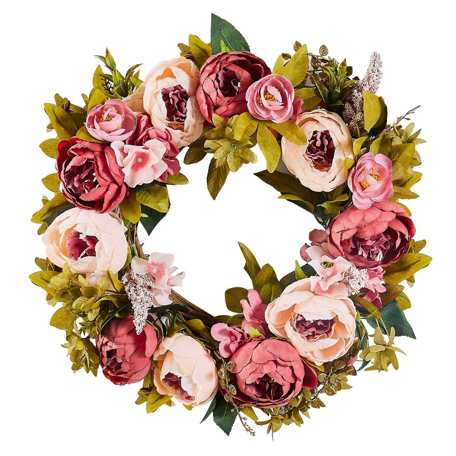 Artificial Decorative Wreath 48.26cm Pink Peony Hydrangea Baby's Breath Floral