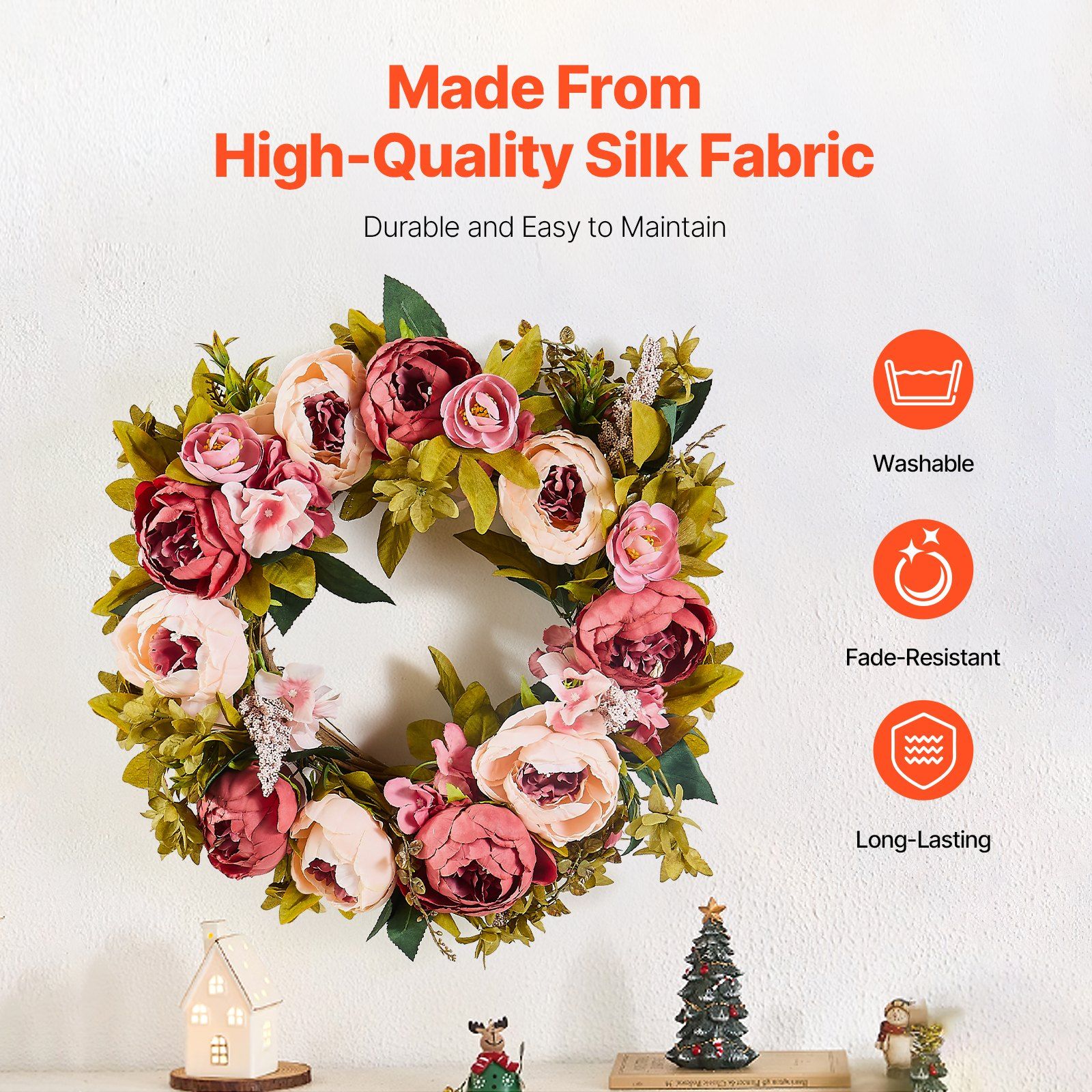 Artificial Decorative Wreath 48.26cm Pink Peony Hydrangea Baby's Breath Floral view 3