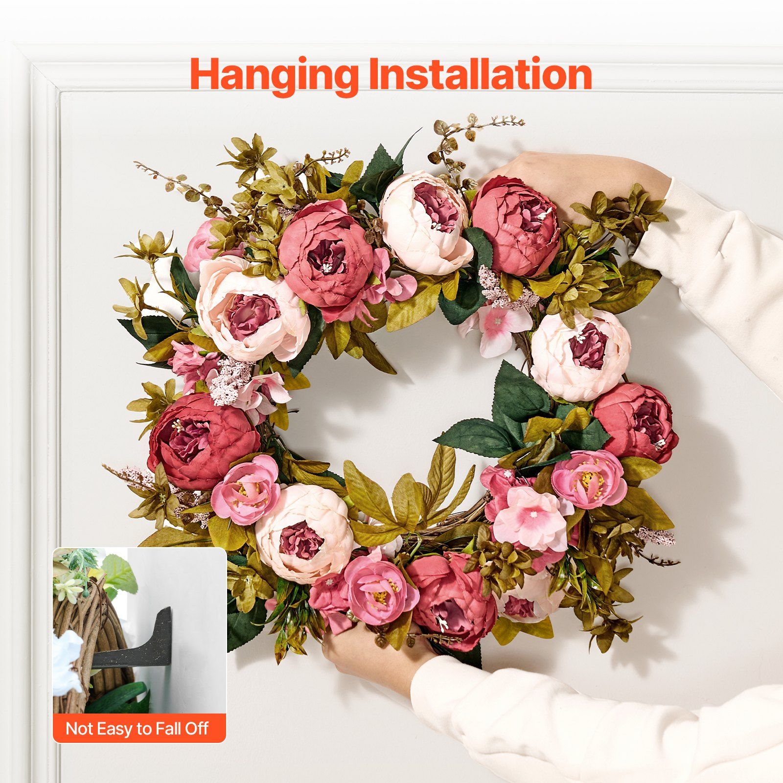 Artificial Decorative Wreath 48.26cm Pink Peony Hydrangea Baby's Breath Floral view 5