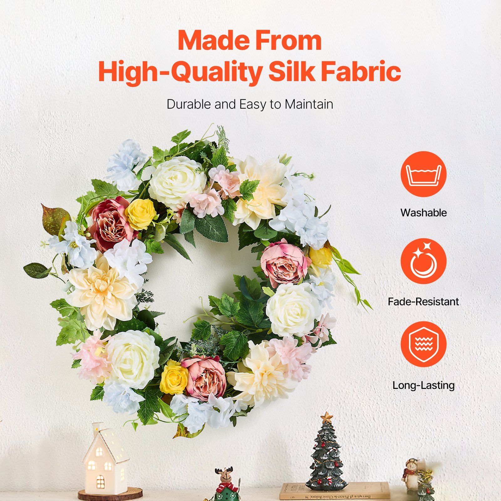 Artificial Decorative Wreath 60.96cm White Pink Yellow Peony Hydrangea Floral view 3