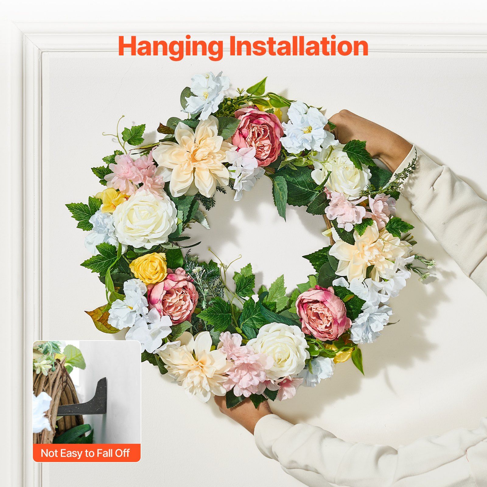 Artificial Decorative Wreath 60.96cm White Pink Yellow Peony Hydrangea Floral view 5