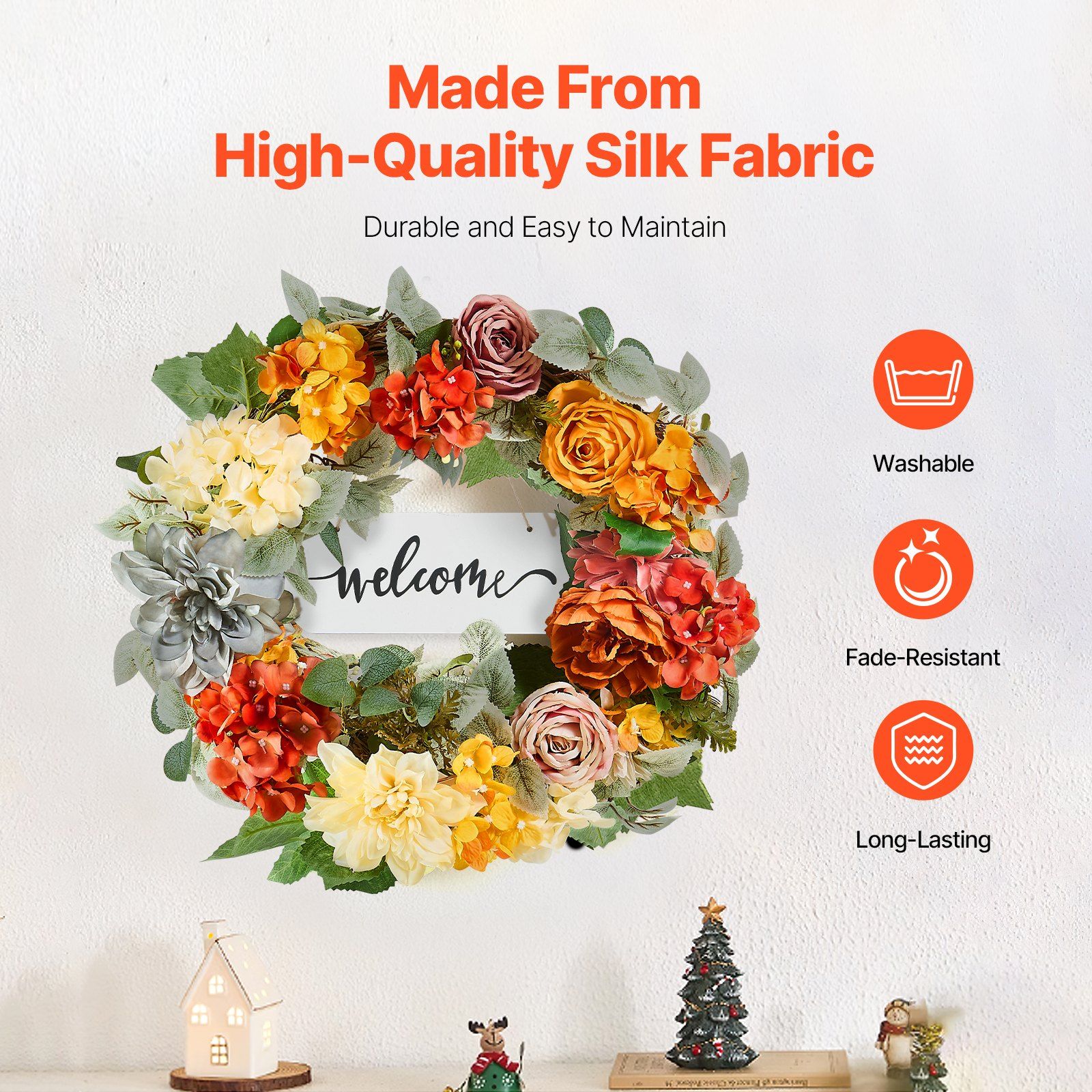 Artificial Decorative Wreath 60.96cm Red Orange Yellow Hydrangea Rose Wreath view 3