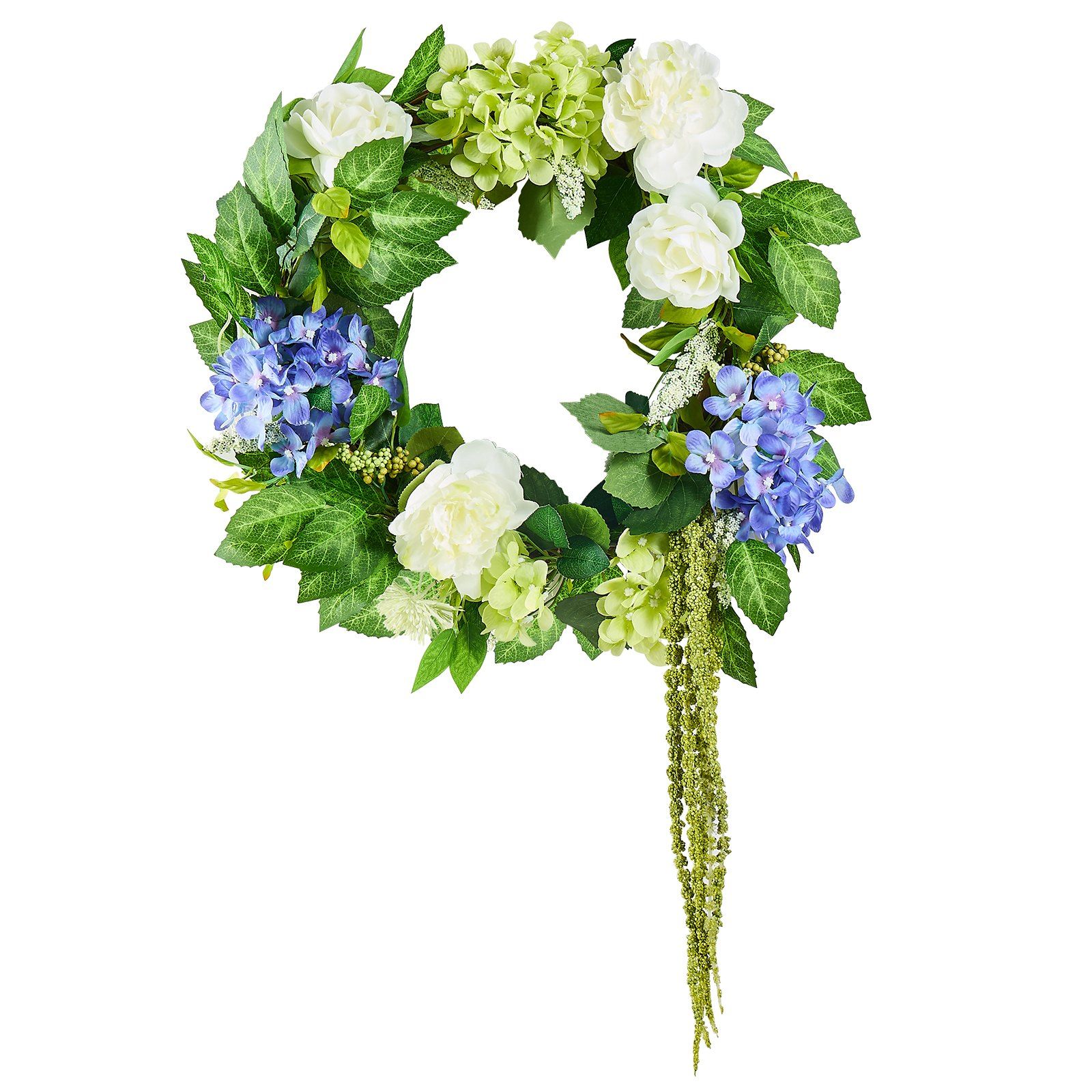 Artificial Decorative Wreath 58.42cm Blue White Green Hydrangea Rose Floral