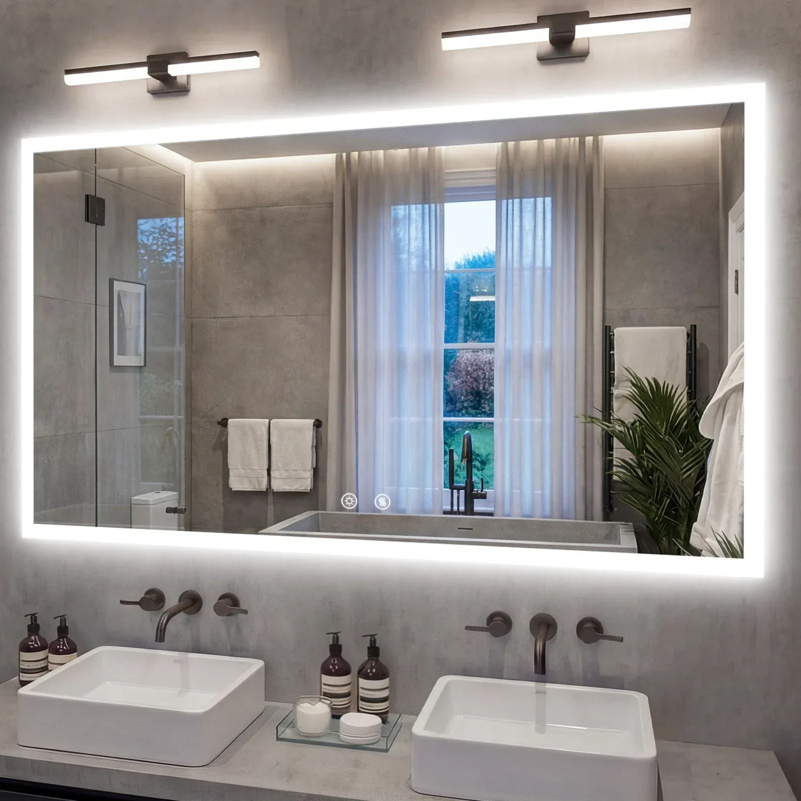Smart LED Bathroom Mirror Anti-Fog Wall Mounted Vanity Mirror with 3 Color view 2