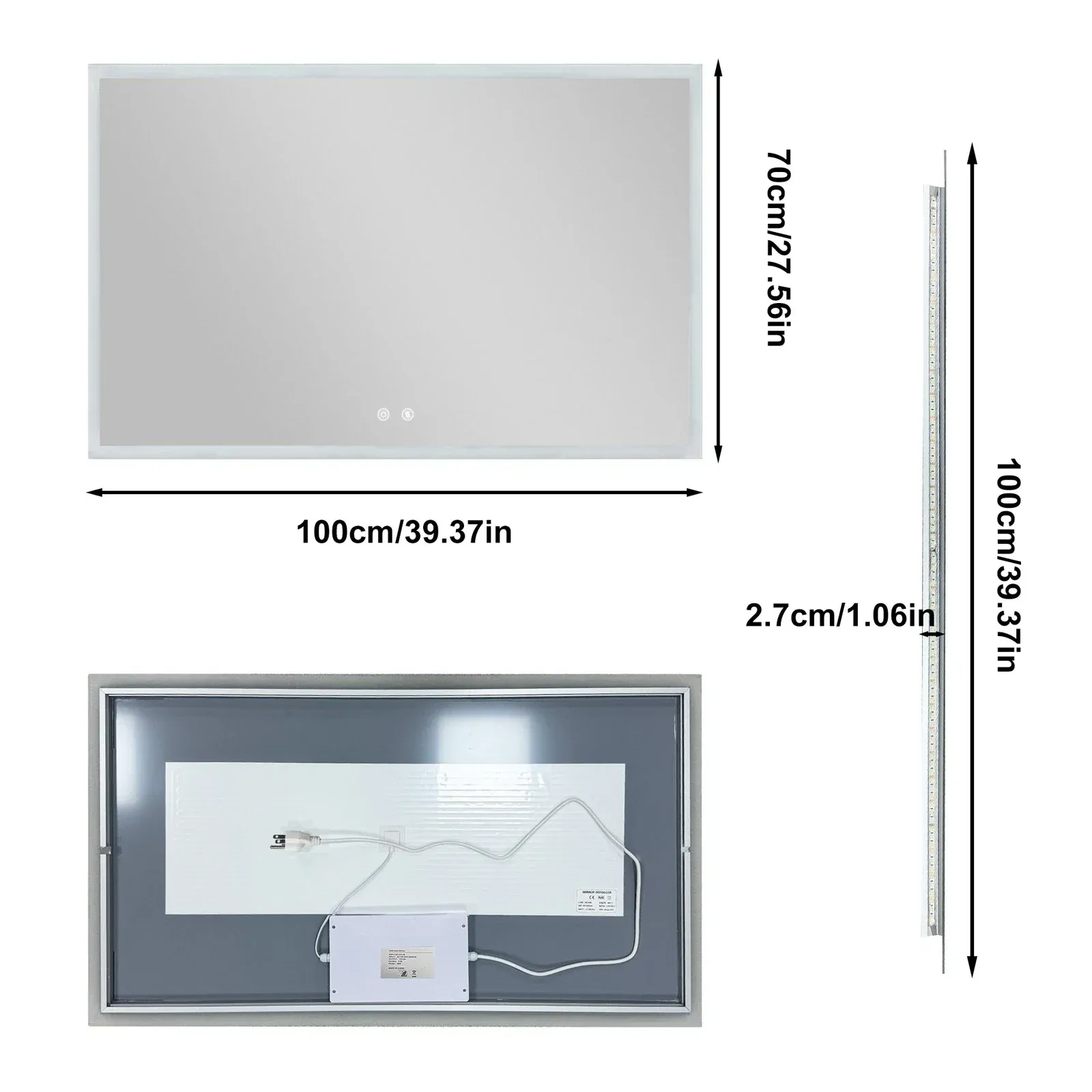 Smart LED Bathroom Mirror Anti-Fog Wall Mounted Vanity Mirror with 3 Color view 3