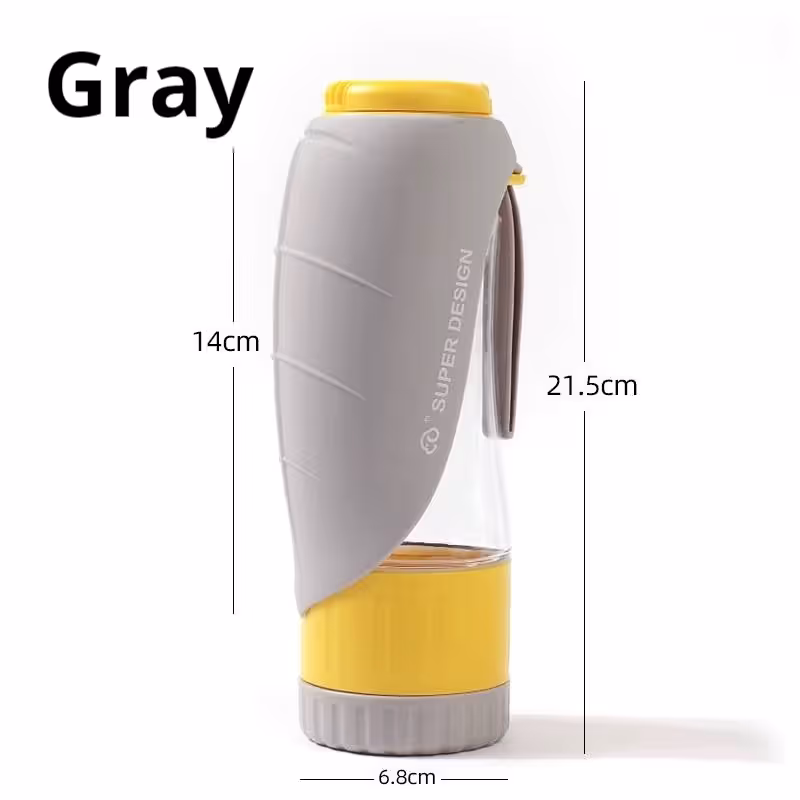 Gray 2-in-1 Portable Dog Water Bottle and Food Container - Leaf-Shaped