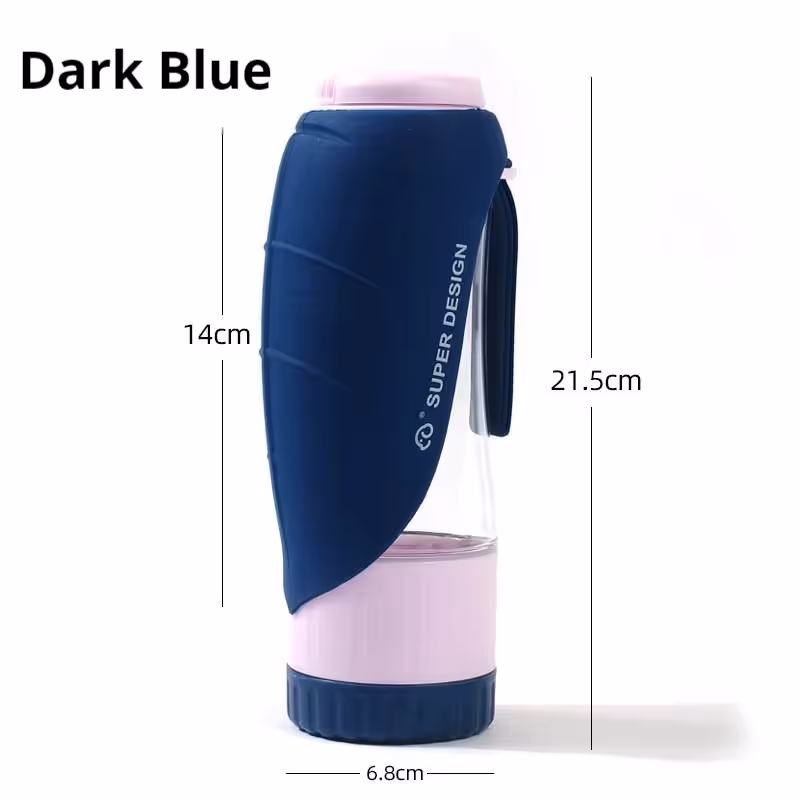 Dark Blue 2-in-1 Portable Dog Water Bottle and Food Container - Leaf-Shaped