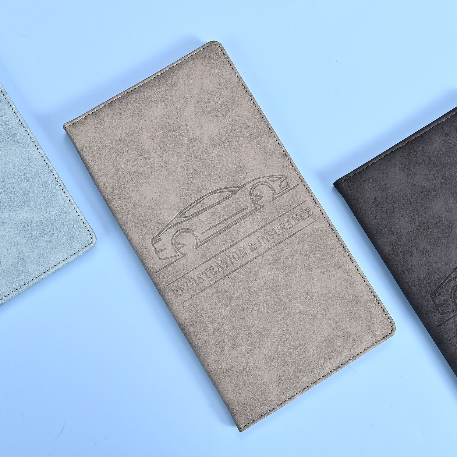 3 Pcs Premium PU Leather Car Registration and Insurance Holder - Slim Auto
