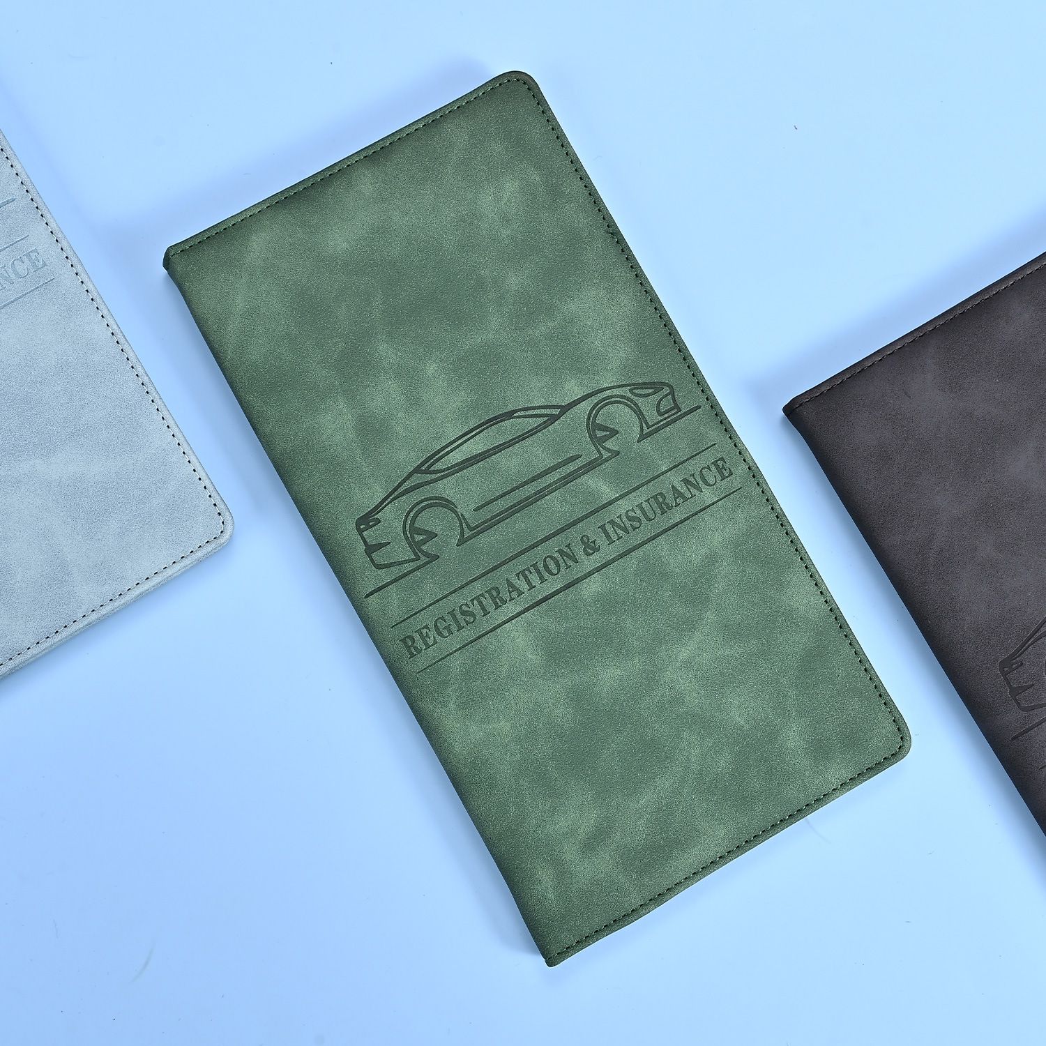 3 Pcs Premium PU Leather Car Registration and Insurance Holder - Slim Auto