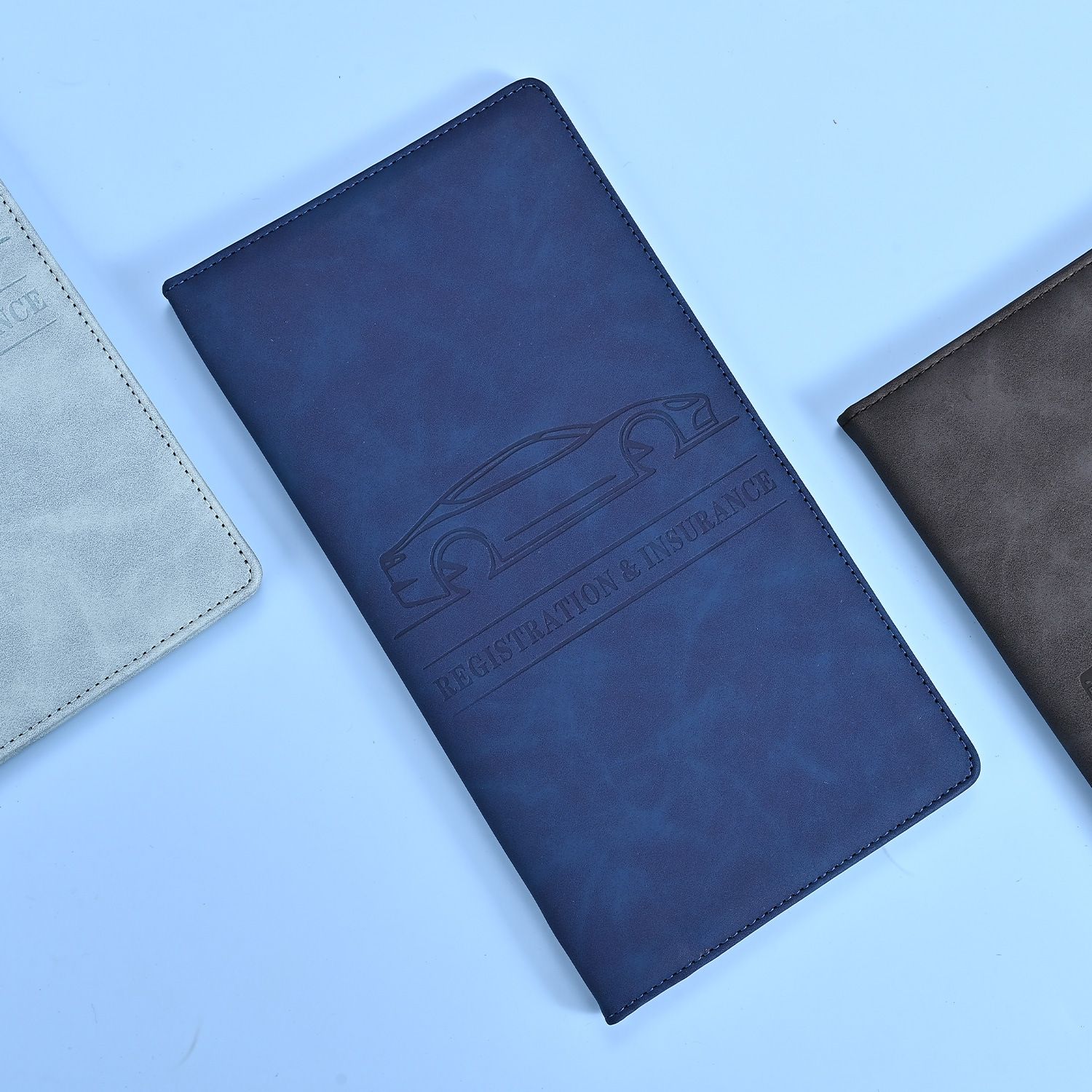 3 Pcs Premium PU Leather Car Registration and Insurance Holder - Slim Auto