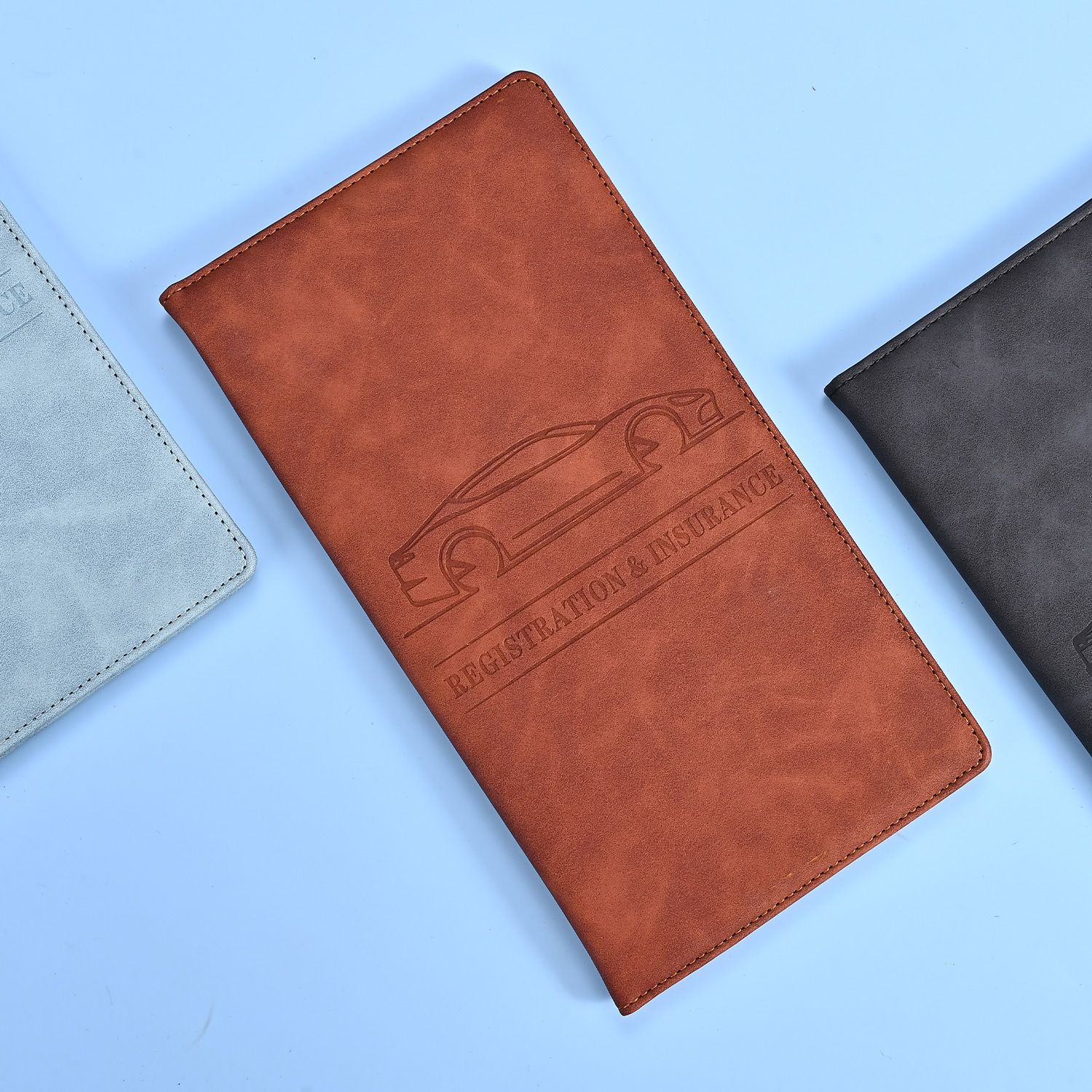 3 Pcs Premium PU Leather Car Registration and Insurance Holder - Slim Auto
