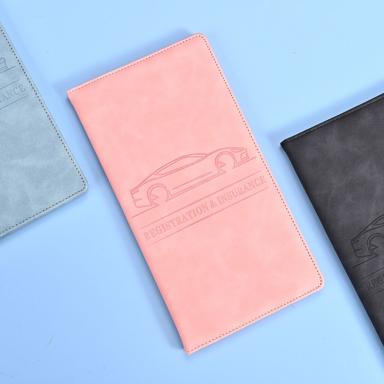 3 Pcs Premium PU Leather Car Registration and Insurance Holder - Slim Auto