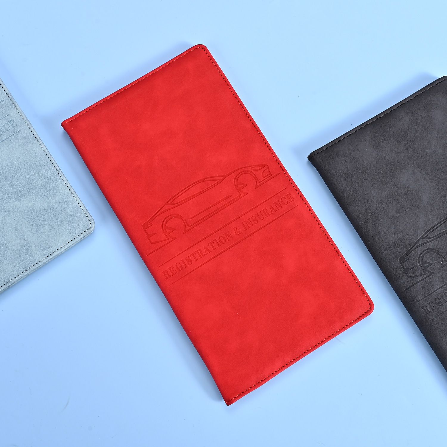 3 Pcs Premium PU Leather Car Registration and Insurance Holder - Slim Auto