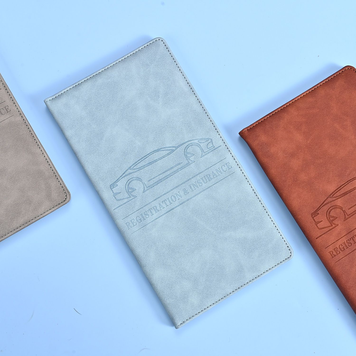 3 Pcs Premium PU Leather Car Registration and Insurance Holder - Slim Auto