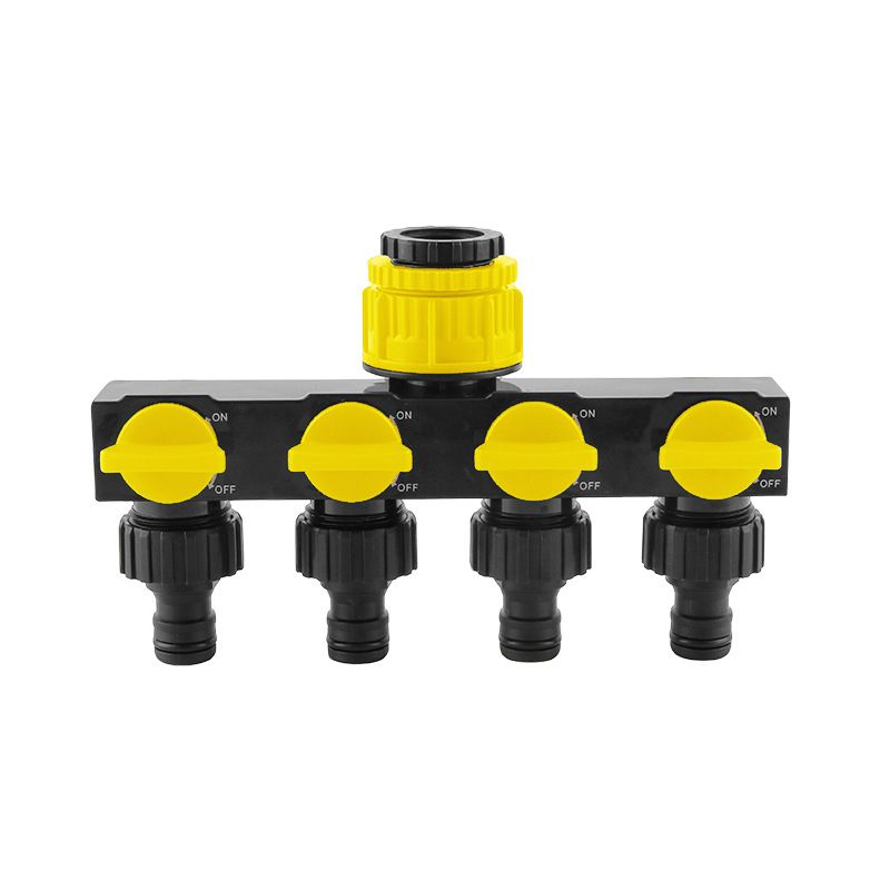 2pcs Yellow 4-Way Garden Hose Splitter - Multi-Outlet Tap Manifold with