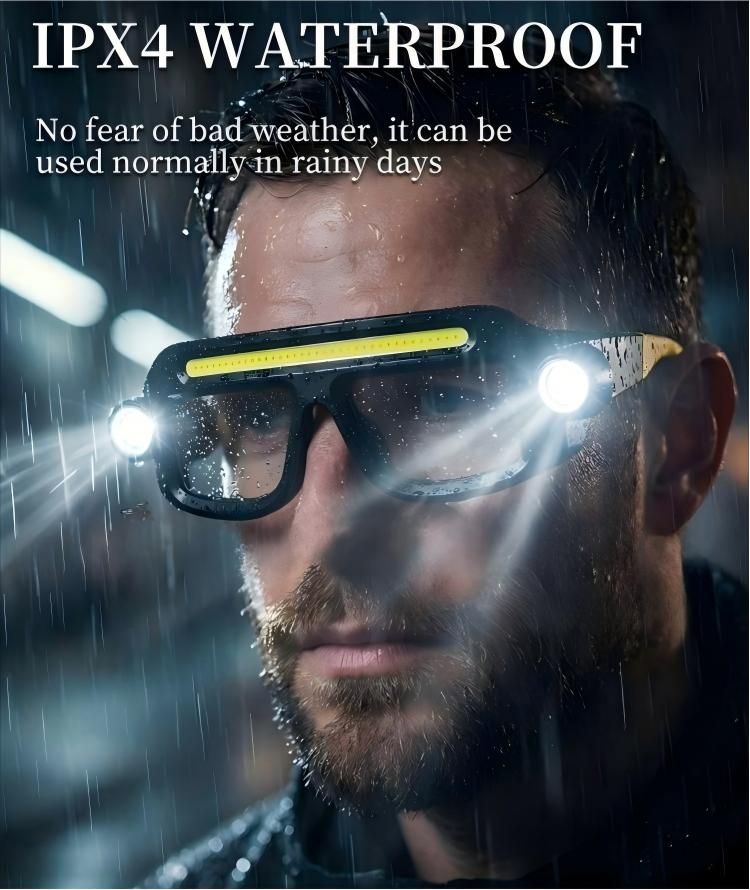 LED Glasses Light Rechargeable USB-C - Blue Hands-Free COB and Dual XTE Headlamp view 3