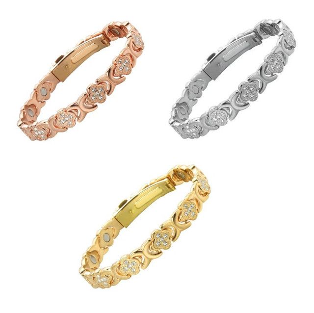 3-Pack 13cm Clover Magnetic Bracelet Set – Rose Gold/Gold/Silver Tone