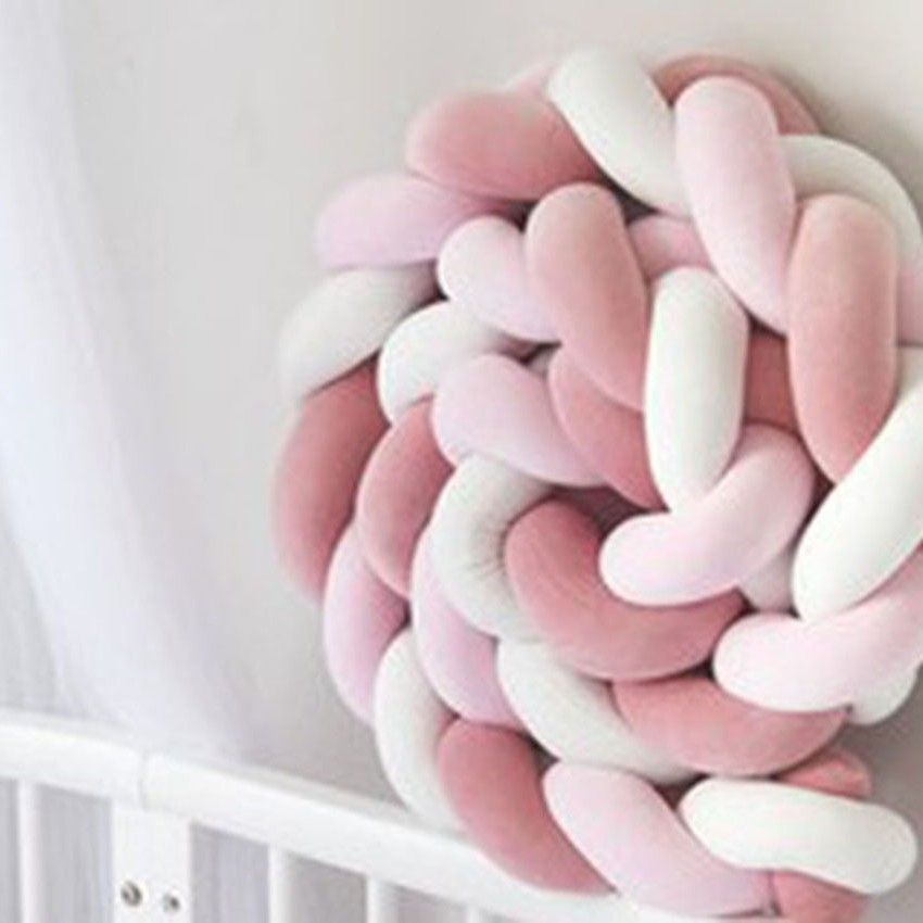 White & Pink 2M Nordic 3-Strand Hand-Braided Knot Long Pillow - Soft Plush
