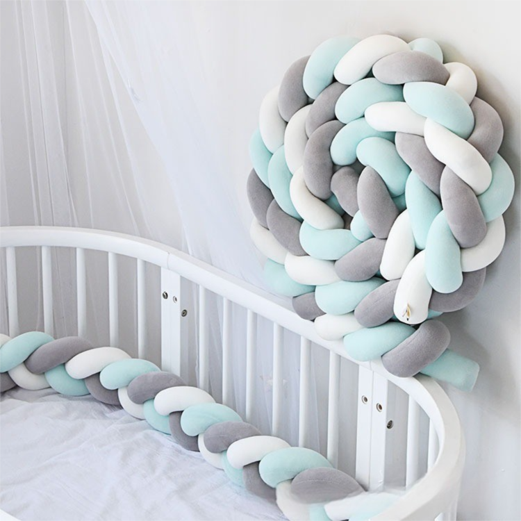 White & Grey & Green 2M Nordic 3-Strand Hand-Braided Knot Long Pillow - Soft