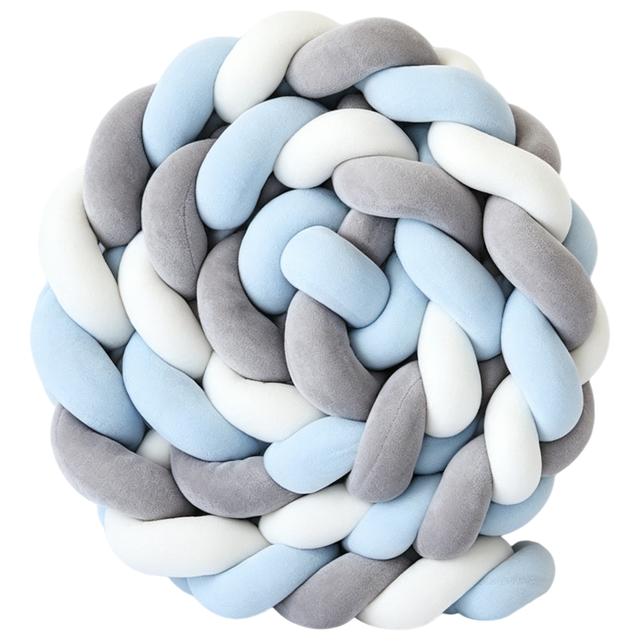White & Grey & Blue 2M Nordic 3-Strand Hand-Braided Knot Long Pillow - Soft