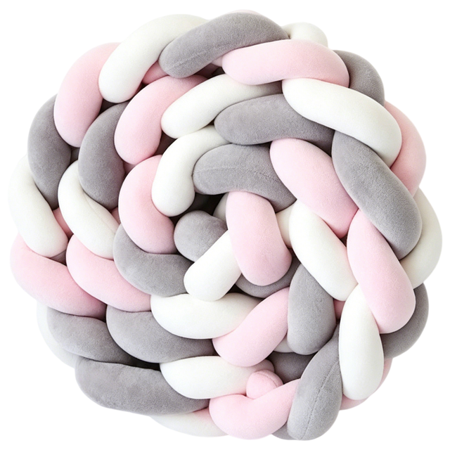 White & Grey & Pink 2M Nordic 3-Strand Hand-Braided Knot Long Pillow - Soft
