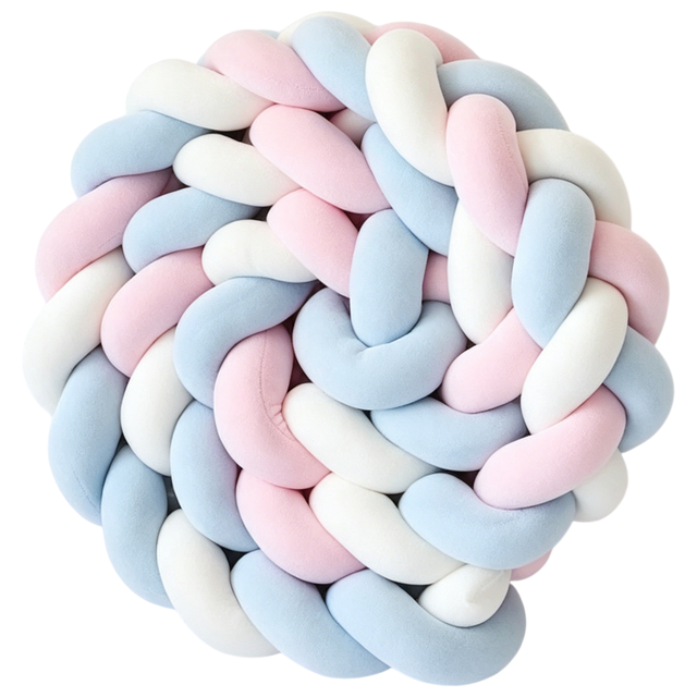 White & Blue & Pink 2M Nordic 3-Strand Hand-Braided Knot Long Pillow - Soft