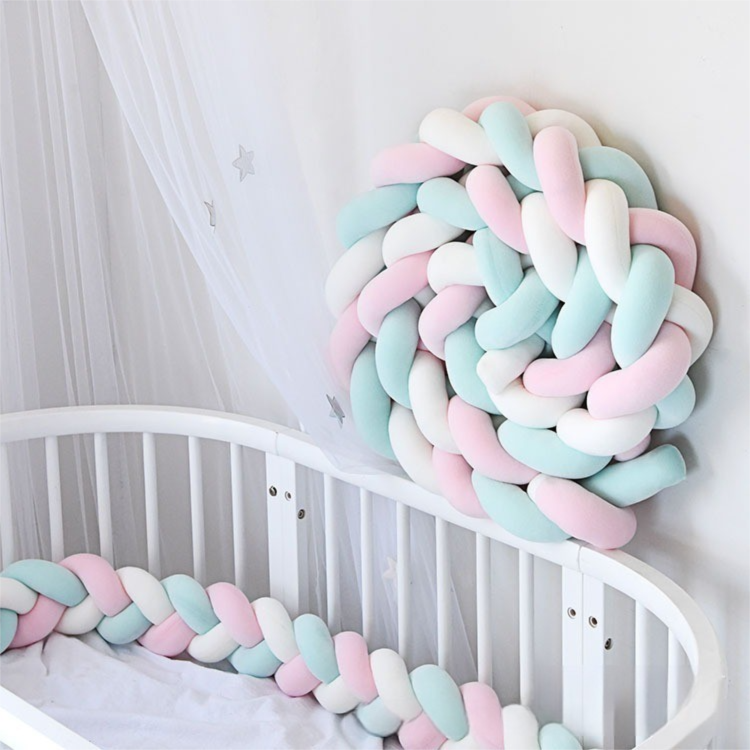 White & Green & Pink 2M Nordic 3-Strand Hand-Braided Knot Long Pillow - Soft