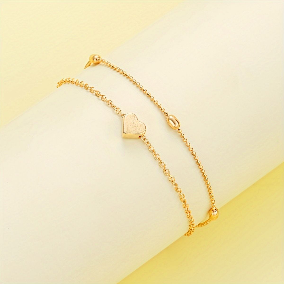 Gold Double-Layer Heart Charm Necklace and Bracelet Set – Women’s Layered view 5