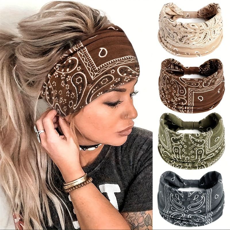 Grey Bohemian Yoga Headband – Elastic Sweat-Wicking Hairband for Women view 2