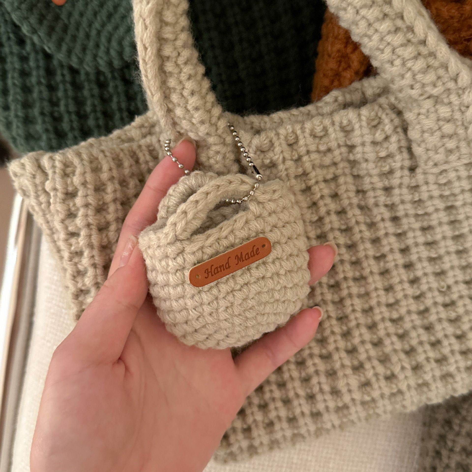 Orange Handcrafted Crochet Tote Bag – Vintage-Style Woven Cotton-Yarn Look Bag view 4