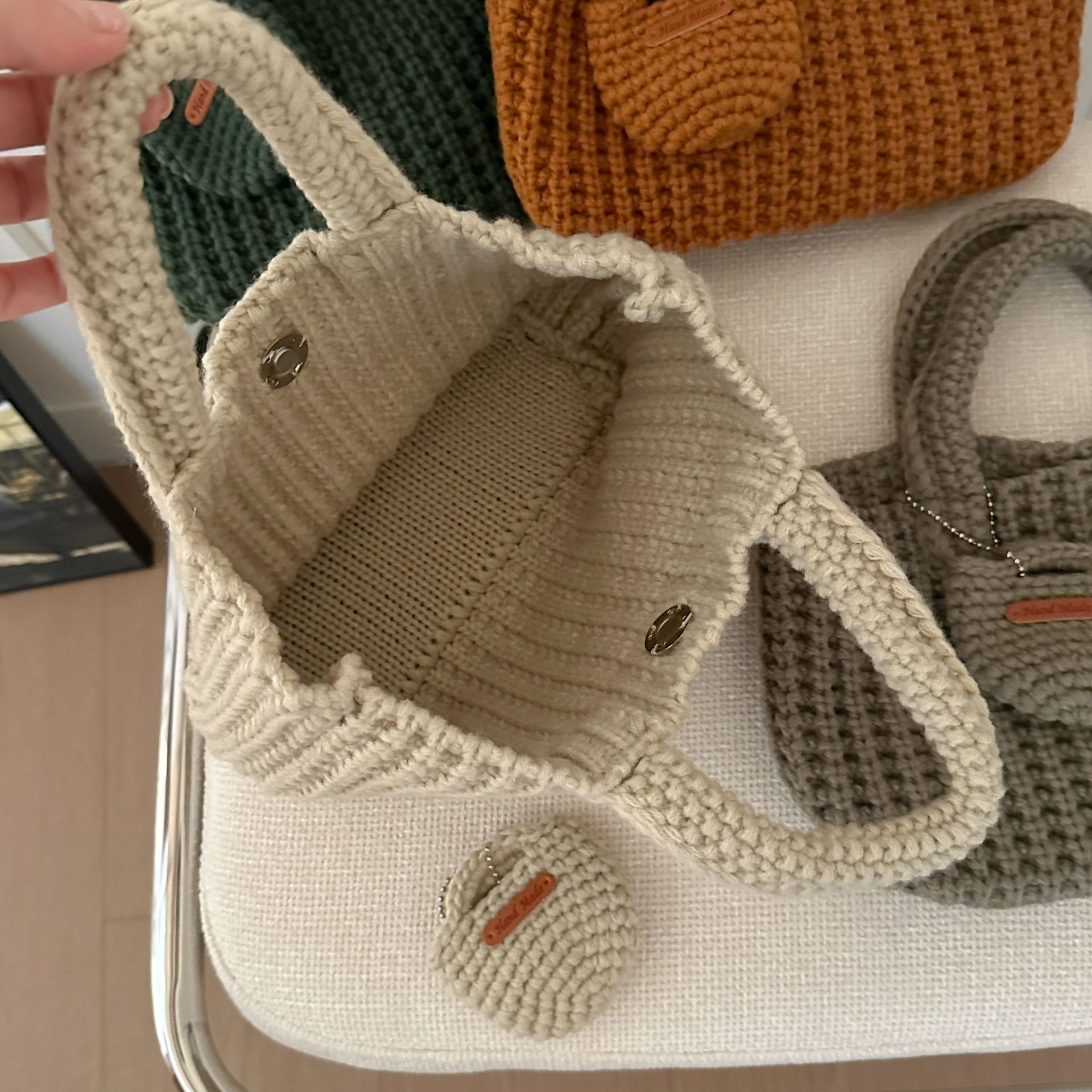 Brown Handcrafted Crochet Tote Bag – Vintage-Style Woven Cotton-Yarn Look Bag view 5