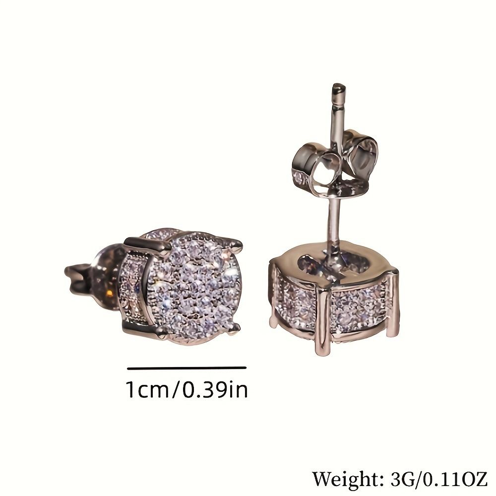 Gold Unisex Round Crystal Stud Earrings – Full-Pave Micro-Set Alloy Ear Jewelry view 3