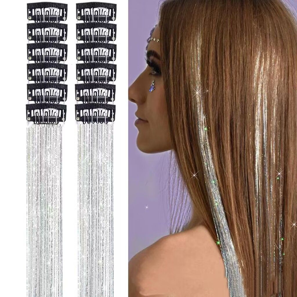 Silver Laser Iridescent Hair Extensions – 12-Piece Clip-In Highlight Strands
