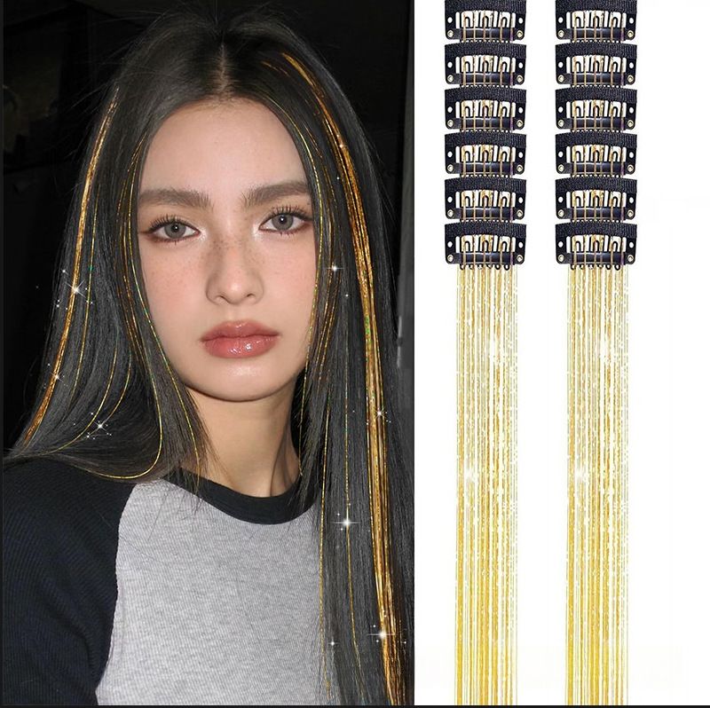 Gold Laser Iridescent Hair Extensions – 12-Piece Clip-In Highlight Strands